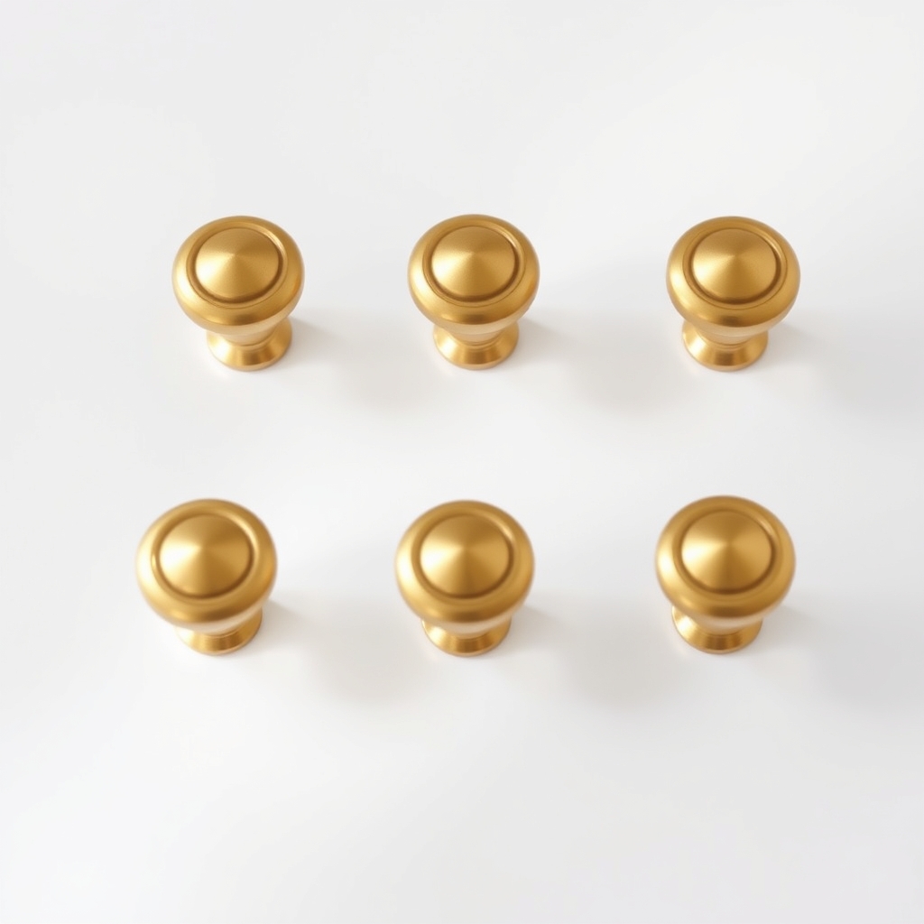 Turned brass cabinet knobs, six