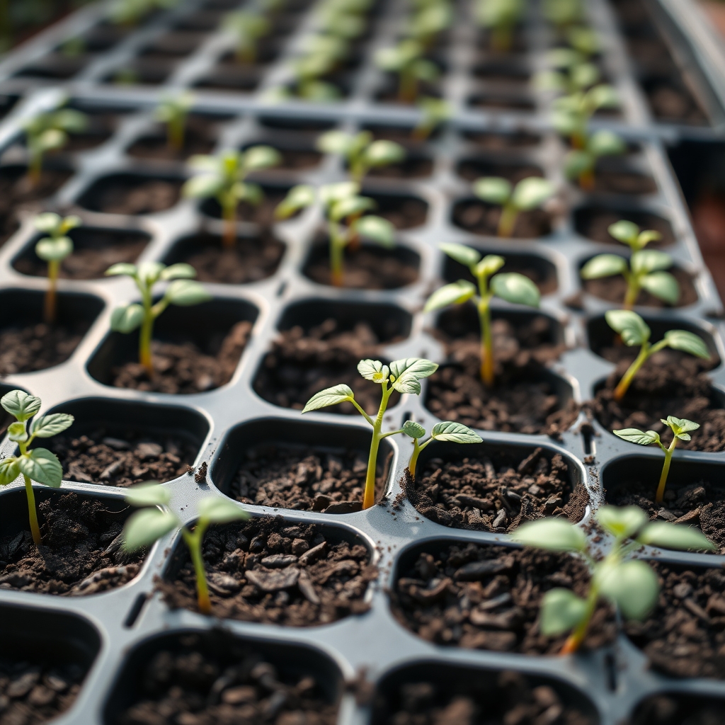 Seed, seedlings and trays