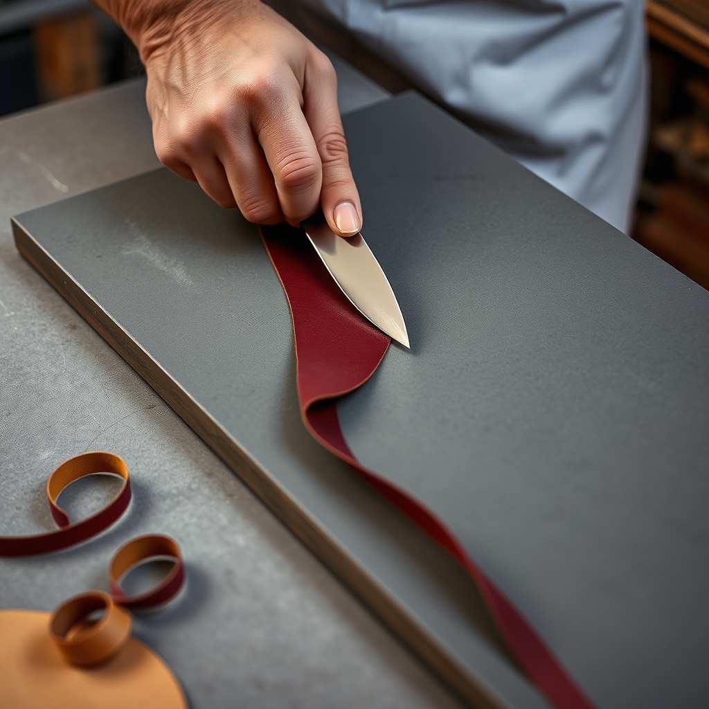Paring goatskin thin on the stone